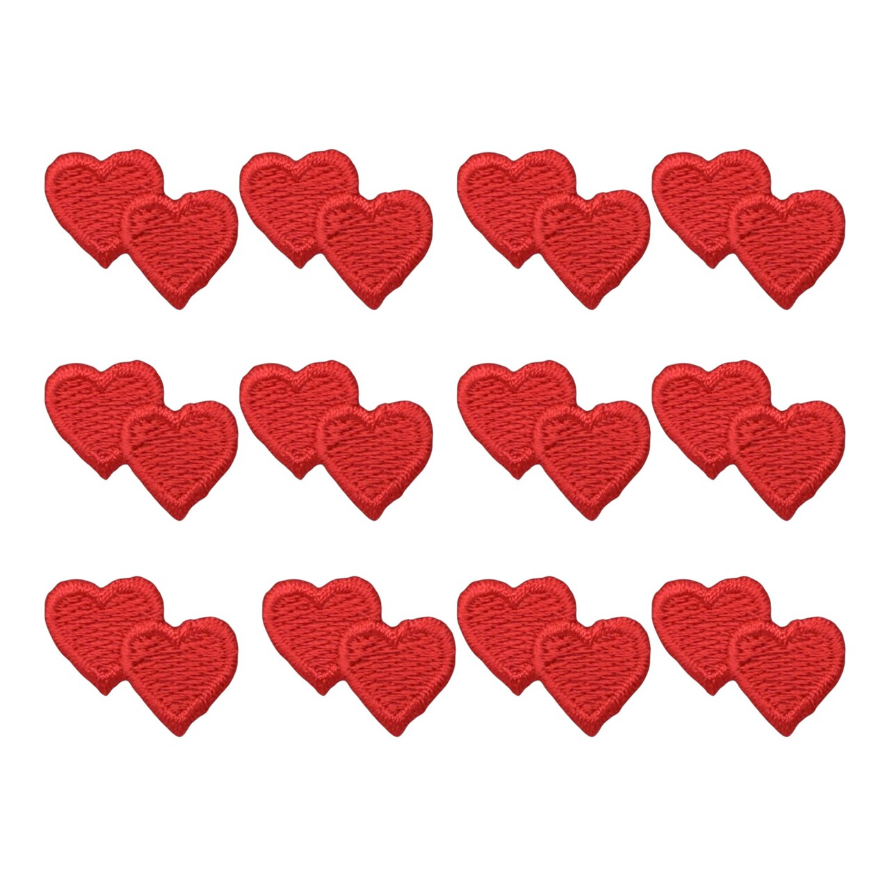 Set of 12, Mini Red Double Heart, Valentine, Embroidered, Iron on Patch